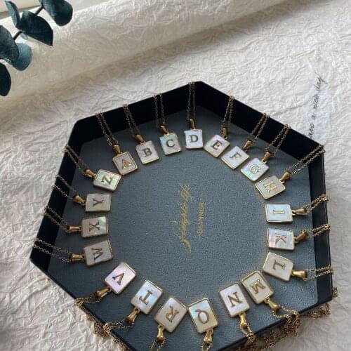 2021 new titanium steel plated 18K square brand shell 26 letters necklace woman simple temperament long clavicle chain