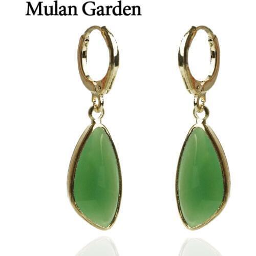 M&G Gold Green Dangle Earrings for Women Trendy Geometric Glass Pendant Statement Earrings Fashion Jewelry Female Accessories