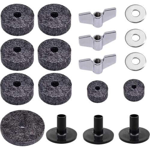 18Pcs Drum Set Cymbal Replacement Parts Accessories(3Pcs Cymbal Sleeves +3Pcs Wing Nuts +3Pcs Washers +9Pcs Wool Felt Pads)