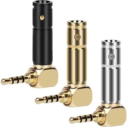 2.5 mm 3/32" Jack Earphone Plug Audio Adapter 4 Poles Metal Splice Line Wire Connector HiFi Stereo Headset 90 Degree Bend Solder