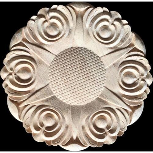 20CM Kawaii Carving Natural Wood Appliques for Furniture Cabinet Unpainted Wooden Mouldings Decal Decorative Figurines Craft