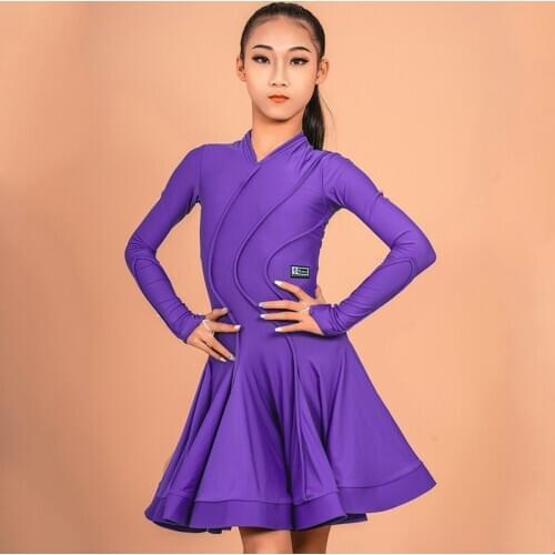 2020 New Latin Dance Competition Dress For Girls Long Sleeve Practice Clothes Ballroom Dancing Clothes Performance Wear DN7275