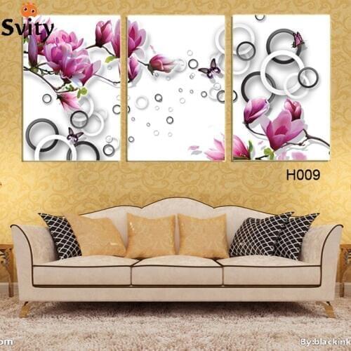3 Piece no framed Hot Sell Modern Wall Painting purple pink blue flower Home Decorative Art Picture Paint on Canvas Prints