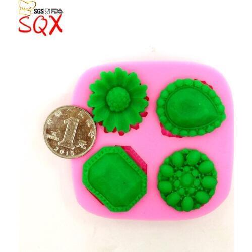 New 4PCS gem Mold Fondant Cake Silicone Molds Cupcake Mould Baking Tools Chocolate SQ16159