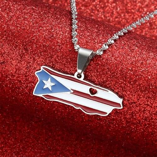 Heart Puerto Rico Map Pendant Necklaces Gold Color PR Puerto Ricans Jewelry Gift