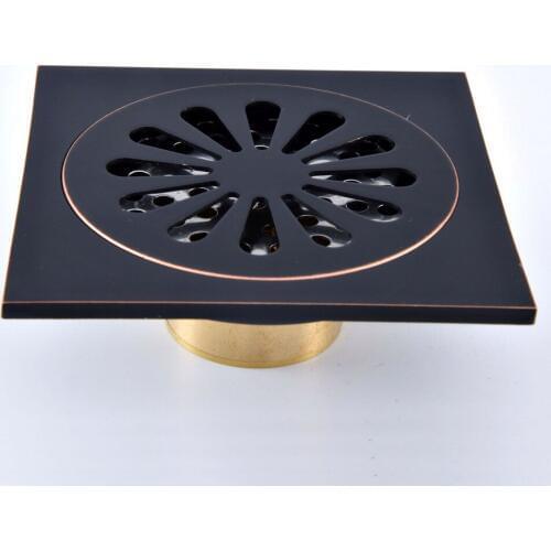 Black Oil Rubbed Bronze Carved Flower Pattern Bathroom Shower Drain 4" Square Floor Drain Waste Grates Bathroom Accessory mhr087