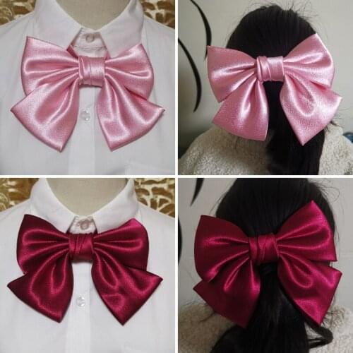 Dual-Use Bow Tie Hairpin] Internet Celebrity Oversized Headdress Hairpin JK Uniform Solid Color Satin Bow Tie Korean Style Shirt