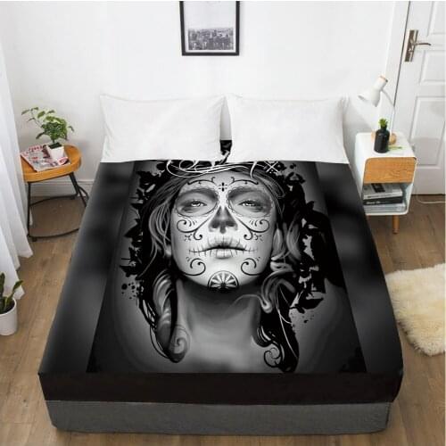 Elastic fitted sheet bed sheet With An Elastic Band 160x200/180/200/150x200 Mattress Cover Bed cover 1pc Skull Woman lady lines