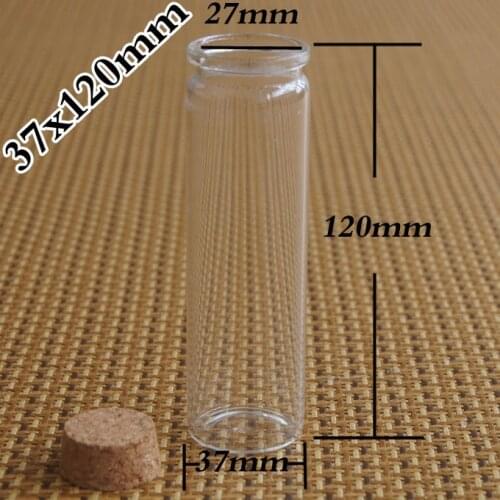 Factory 500 Pcs / lot 37x120x27mm Clear Cork Glass Bottles Vials ,90 ml bottle blessed hope bottle