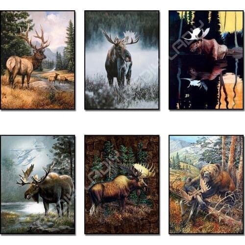 Full Square/Round Drill Diamond Painting Cross Stitch Wall Art Crafts DIY 5D Diamond Mosaic Moose Animals Picture of Rhinestones