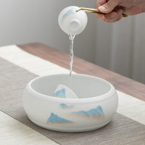 Ceramic Whiteware Ceramic Tea Basin Large Writing-Brush Washer Washed Tea Basin Tea Bowl Kung Fu Tea Set Accessories TeaCeremony