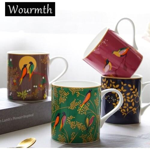 350mlCeramic Coffee Mug Milk Cup Country style Creative Flower Bird Design Mugs Bone china Tea Mug & Cup Unique Gifts Home Decor
