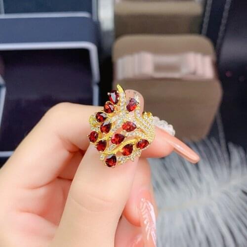 Sterling silver 925 big silver rings Garnet ring Cocktail Ring party jewelry ring