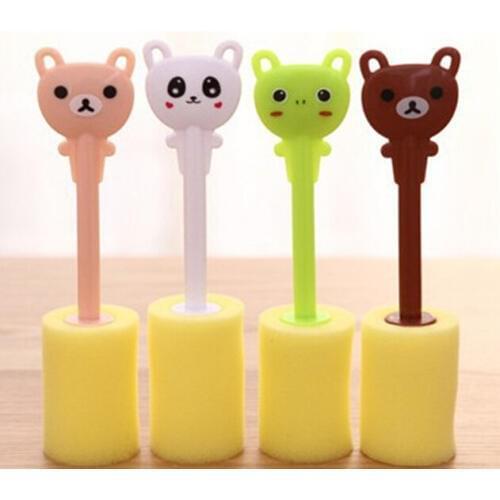 Korean Cute Cartoon Bear sponge brush cup Kitchen Cleaning Tool Sponge Brush For Wineglass Bottle Coffe Tea Glass Cup O0166