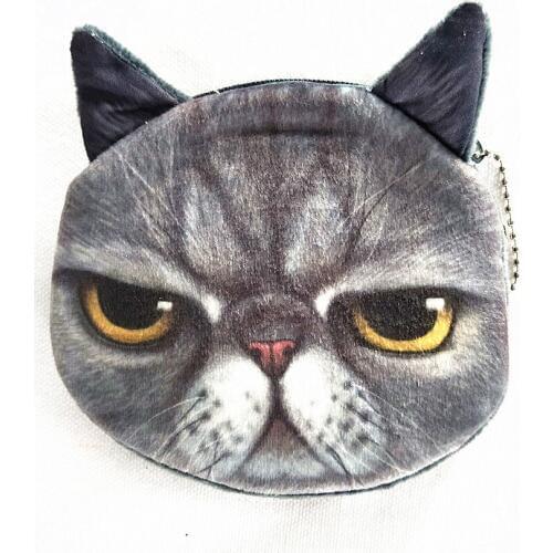 M021 Cute Cartoon Women Purses Expressions Plush Cat Many Styles 3D Printing Coin Purse Wallet Card Bag