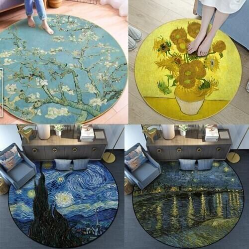 Moonlight Van Gogh Sunflower Round Painting Door mat Rug Carpet Floor Bedroom Doormat Non-slip Mat Cartoon Gift Cosplay