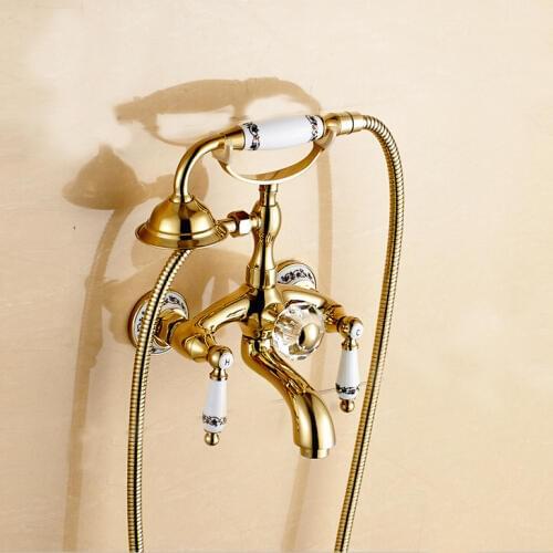 L16051 Wall Mounted Gold Color Brass Material Hot & Cold Water of Good Quality Bath Faucet