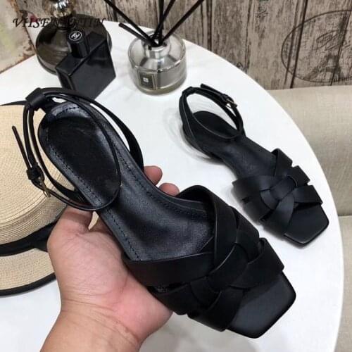 Summer New Patent Leather Cross Strap Flat Sandals Female Leather Open Toe Buckle All-match Woven Roman Sandals