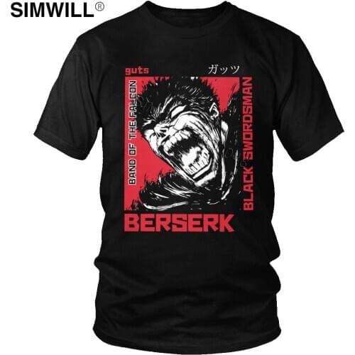 Mens Furious Gattsu Berserk T Shirt Classic Byronic Hero Guts T-Shirt Short Sleeve Cotton Tshirt Awesome Anime Tee Clothing