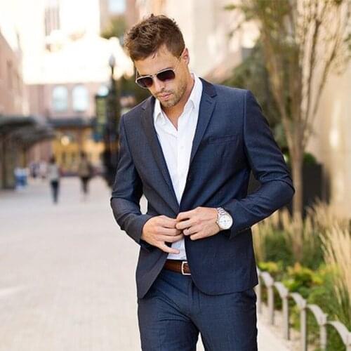 ANNIEBRITNEY Dark Blue 2 Piece Slim Men Business Suit Tailor Made Groom Wedding Tuxedo 2 Piece Prom Wedding Business Men Suit