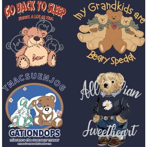 Cartoon Bear Patches Iron on Transfers for Childrens Clothing T Shirt New Style Brand Bear Thermal Stickers on Clothes Applique