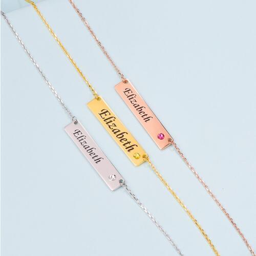 New Personalized Jewelry Gifts Stainless Steel Engraving Rectangle Name Necklace Customized Nameplate Necklaces Birthday Gift