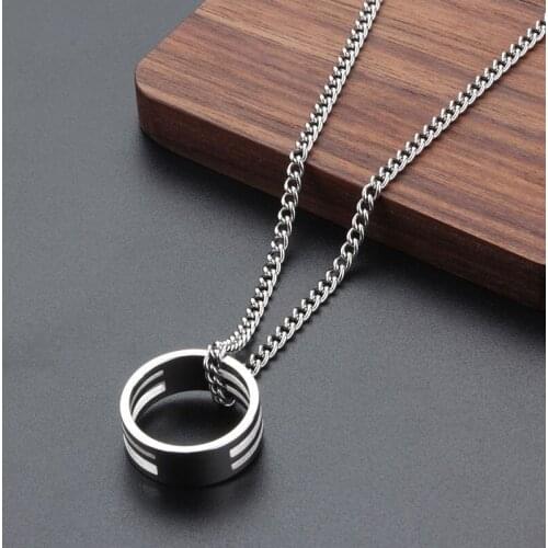 Couples Rings Necklace Women Men Stainless Steel Band Ring Pendant Necklaces Circle Pendants Side Link Chain FriendShip Jewelry