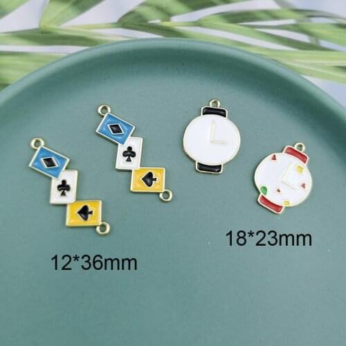 10pcs Lovers Watches Enamel Charms Poker Cards Connectors Floating Charms Accessories Earring Pendant DIY Jewelry Making Dangle