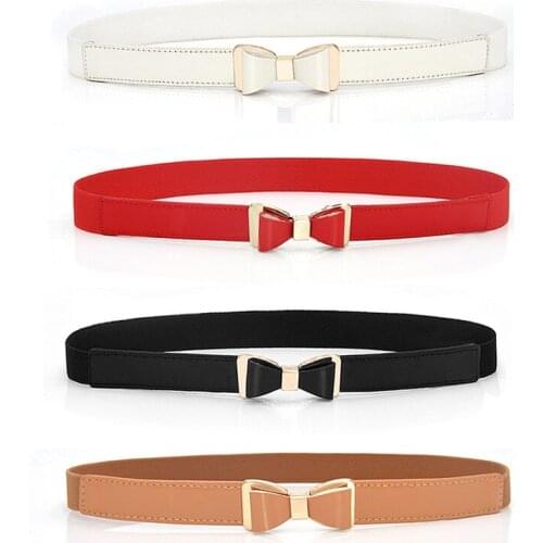 Women Elastic Waistband Elegant Cummerbunds For Women Dress Gold Buckle Solid Color 1PC Fashion Simple Bow Leather Strap