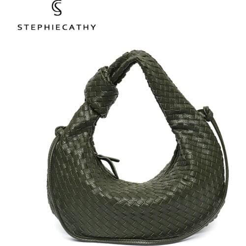S Design Women PU Handmade Woven Bag Luxury Vegan Leather Shoulder Bag Lady Fashion Crossbody Hobo Knotted Handle Casual Handbag