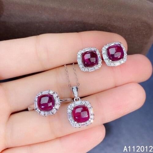 KJJEAXCMY Fine Jewelry 925 Sterling Silver Inlaid Natural Garnet New Popular Ring Necklace Earring Girl Suit Support Test