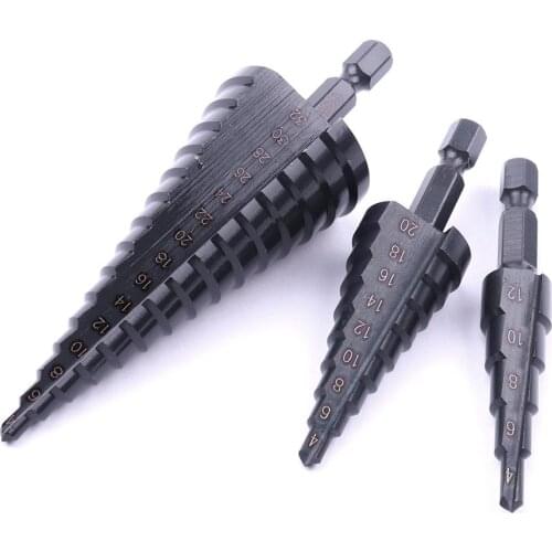 Hex Shank HSS-Co/M35 Step Drill Bits Straight Groove Nitriding Black Step Drill Titanium Coated Metal Hole Cutter Core Drill Bit