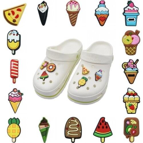 Hole Slippers Shoe Buckle Anime Cute Chars Croc Food Ice Cream Decoration Designer Accesoire Garden Shoe Decoration Fit Kid Gift