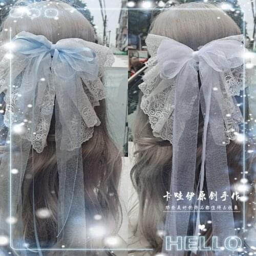 Japanese Lolita Flower Wedding Gorgeous Lace Big Bow Hairpin Comic Show COS Antique Hair Accessories Bride