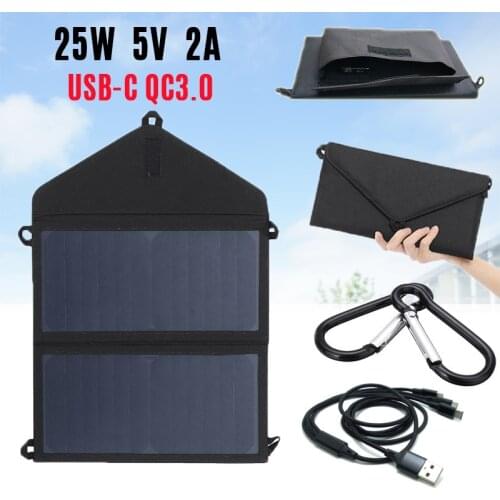 25W Solar Panels Portable Folding Foldable Sunpower Waterproof 5V/2A USB QC3.0 Solar Panel Charger Power Bank for Phone Battery