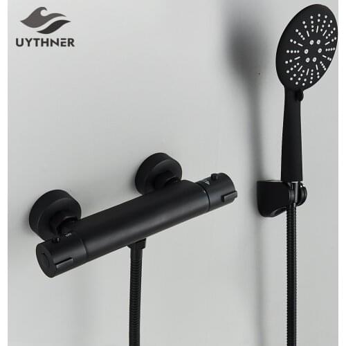 Thermostatic Shower Set Black/Chrome Brass Wall Mounted Bathroom Thermostatic Shower Mixer Valve Spray-head Bathroom Accessories