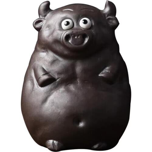 Tibetan / Tibet / Funny Clay Chinese zisha yixing carved cattle pig rabbit statues fun lovely Toy tea pet Meditation figures wir