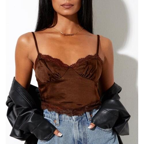 Women Spaghetti Straps Camisole Lace Trim V Neck Bralettes Vests Solid Color Chic Summer Lady Backless Sling Crop Tops Bustier