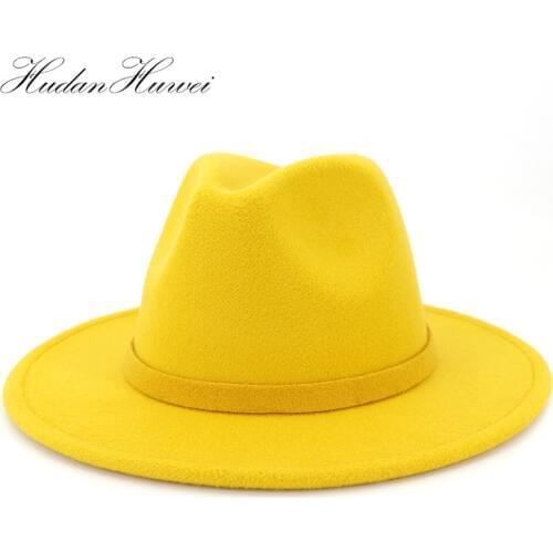 Trend Men Women Wide Brim White Wool Felt Jazz Fedora Hats Retro Style Solid Color Panama Hat Trilby Party Formal Hat 60 CM