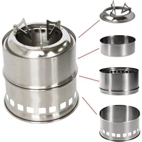 Outdoor Wood Stove Camping Stove Twigs Solidified Alcohol Stove Portable Stainless Steel for Outdoor Cooking Picnic