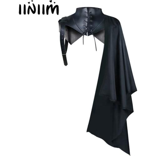 Adult Men Women Halloween Cosplay Party Vampire Role Play Costume Retro Lace-up Front Faux Leather Shoulder Armor Cape Cloak