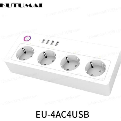 Wifi Smart Power Strip 4 EU Outlets Plug with 4 USB Charging Port Timing App Voice Control Work with Alexa Google Home Assistant