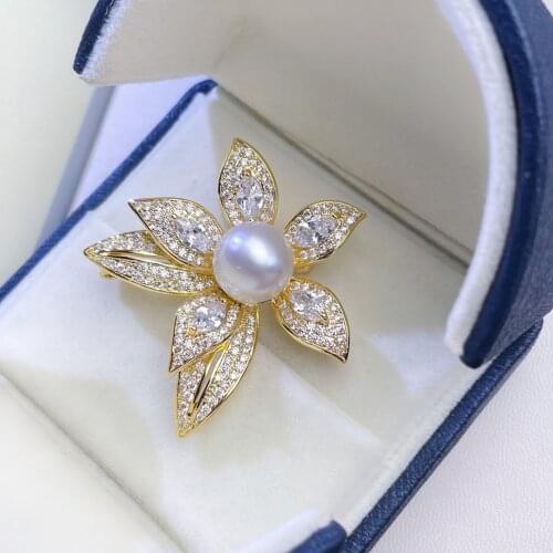 XX110 Nature Fresh Water White Pearl Brooch for Women Fine Presents Round Pearls 11-12mm Fine Jewelry