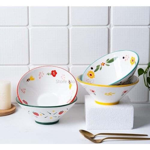 Japanese Hand-painted Underglaze Colored Noodle Bowl Ceramic Soup Bowl Hat Bowl Trumpet Bowl 8 Inch Wind Creative Home