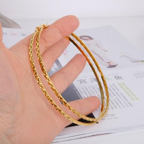Stainless Steel Large Hoop Earring for Women Gold Color Grid Shape 100mm Round Party Ear Jewelry New Hot 2021 E0180