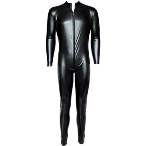 Fun Patent Clothes Mens Patent Leather Without Hands And Feet Elastic Bondage Clothing Couples Sex Products