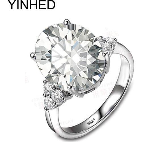 YINHED Big Egg Shape Cubic Zirconia Fashion Jewelry Real Solid 925 Sterling Silver Wedding Engagement Rings for Women ZR382