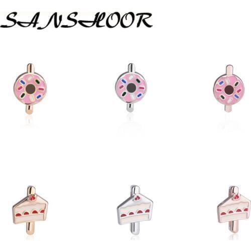 SANSHOOR Zinc Alloy Donuts And Cake Keeper Charms Fit on Stainless Steel Mesh Bracelet Wrap Leather Bangle As Women Gifts 6Pcs