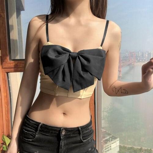 SEASONS Fashion Cute Bow Female Camisole Summer 2021 Simple Patchwork Adjustable Shoulder Strap Slim Crop Top Women ASVE82826