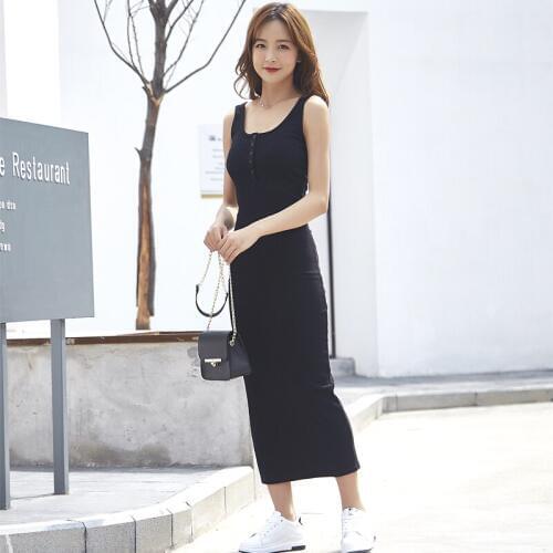 Summer Womens Casual Elegant Slim Modal Dress Summer Mid-length Camisole Dress Slim Thin Black Primer Pencil Dress
